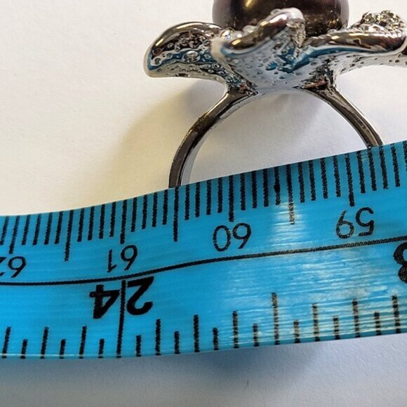 Genuine Brown Pearl and Swaroski Flower Ring Size 6 - Picture 11 of 12